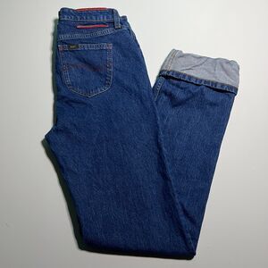 Y2K Lee Kacey Jeans Women Dark Rinse Star Pocket Lining Red Stitch Straight 28X3